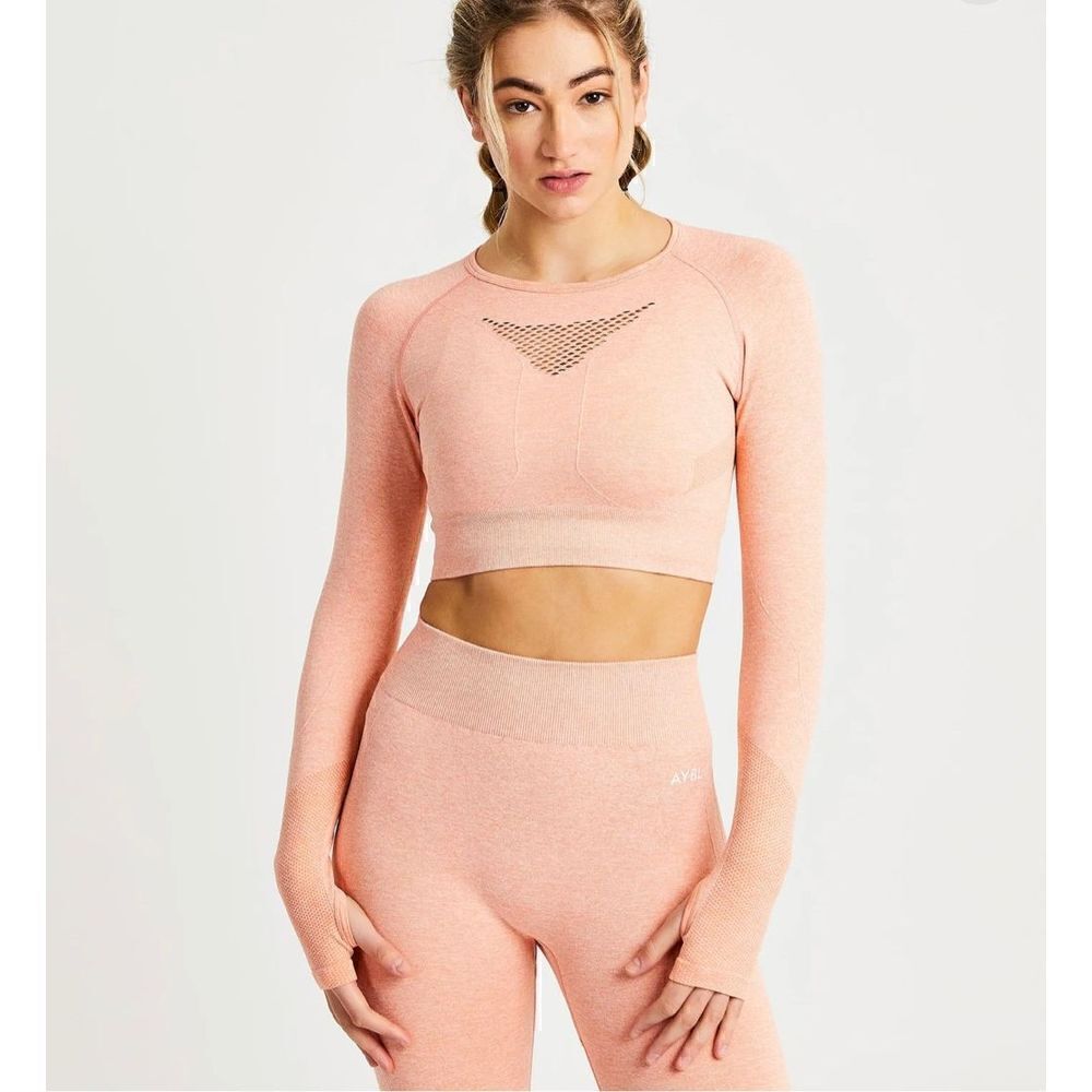 AYBL Motion Seamless Long Sleeve Crop Top peach small